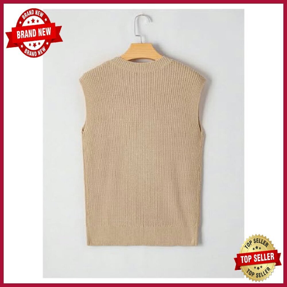 Western Cowboy Embroidered Ribbed Sweater Vest Crew Neck Sleeveless - Picture 4 of 7